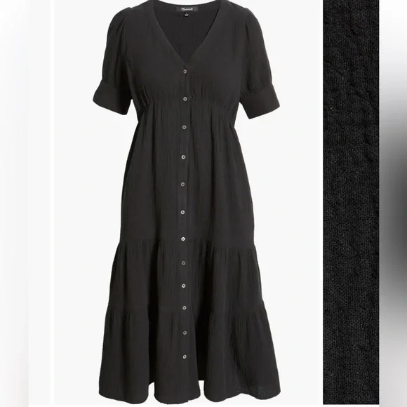 Madewell Lightspun Tiered Button Front Midi Dress - Picture 4 of 9